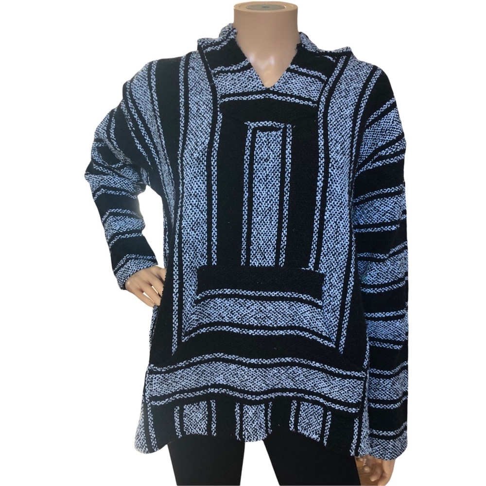 Baja Sweater Poncho Black & White Medium